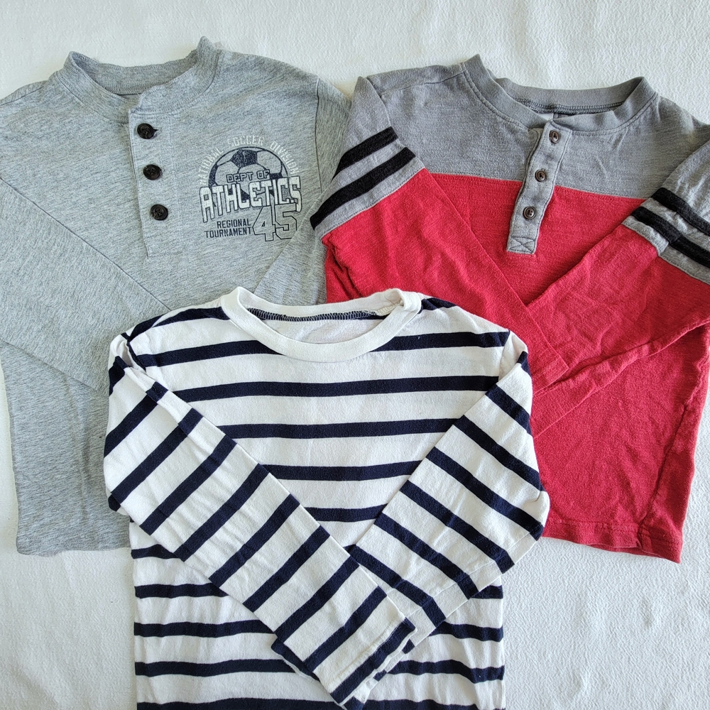 Lot Of 3 Kid's Long Sleeve T-Shirts Size 5/6 Henley Buttons Neck Back To School